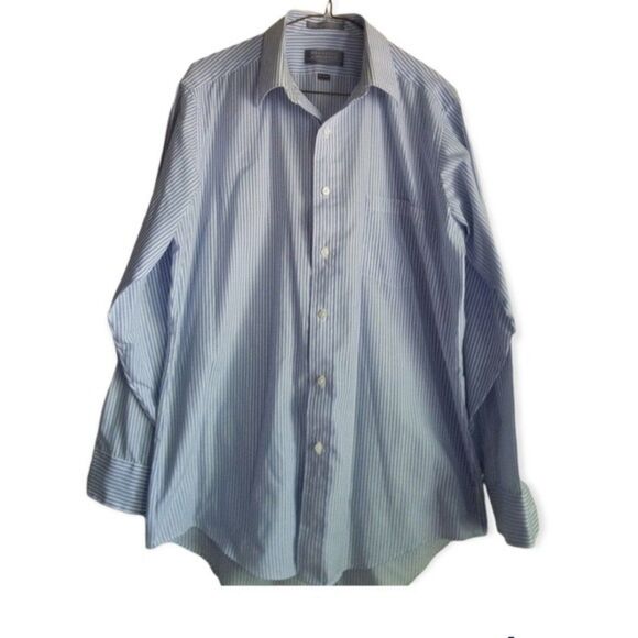 Hennessly by Van Heusen Men's Blue and White Striped Dress Shirt, 15-1/2", … - Picture 1 of 6